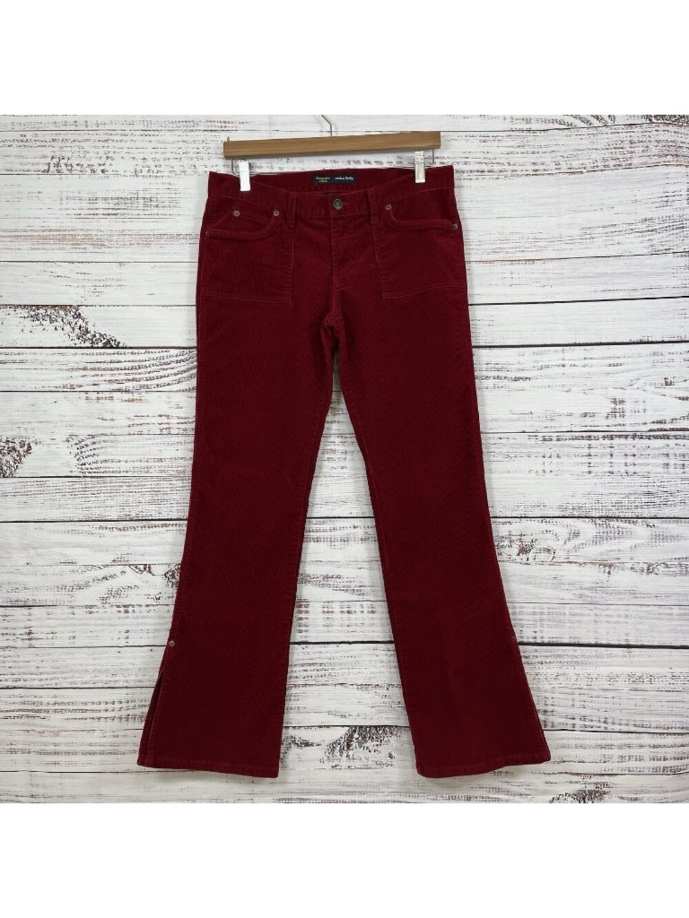 Abercrombie & Fitch Red Corduroy Flare Split Hem Pants